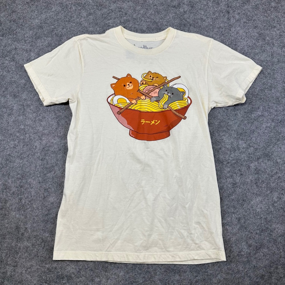 Threadless T-Shirt Women Small Cream Ramen and Cats Tee Pepe Rodriguez S